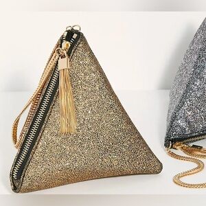 Street Level Triangular Gold Metallic Clutch Bag